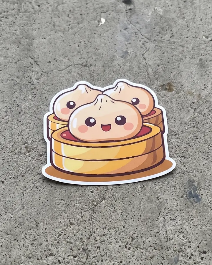 A cute dumpling basket sticker on concrete